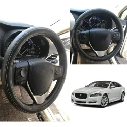 Oshotto Artifical Leather SC-13 Car Steering Cover Compatible with Jaguar XJ (Black with White Thread)