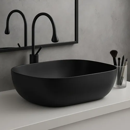 Image of OSOSAM Ceramic Matte Black Vessel Sink Basin for Bathrooms (18 x 13 x 5.5 inch)
