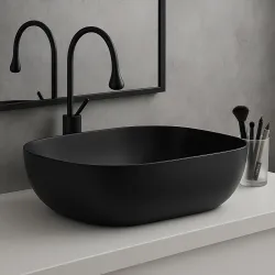 OSOSAM Ceramic Matte Black Vessel Sink Basin for Bathrooms (18 x 13 x 5.5 inch)