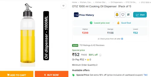 Image of OTIZ 1000 ml Cooking Oil Dispenser  (Pack of 1)