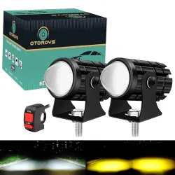 OTOROYS Mini Driving Fog Light Lamp Projector Lens Spotlight Led Motorcycle Headlight Dual Color Motorbike Lighting Syst