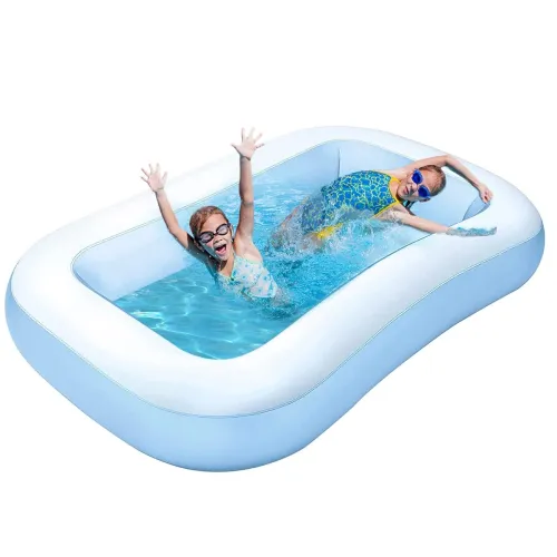 Image of OUTO 5.5 Feet Rectangular Inflatable Pool Full-Sized Swimming Bathtub for Kids Outdoor, Garden, Summer Party (Blue, Pump