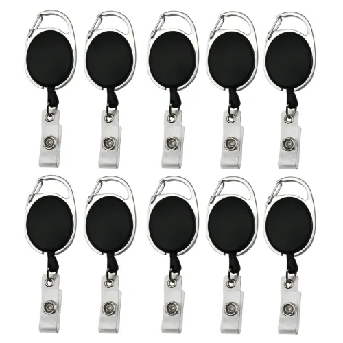 Image of Oval Shape Retractable YoYo Clip for Id Card Holder (Set of 2, Black)