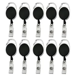 Oval Shape Retractable YoYo Clip for Id Card Holder (Set of 2, Black)