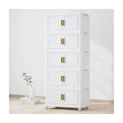 Image of Owme Collapsible Plastic Wardrobe for Unisex | 5-Tier Multi-Layer Storage Cabinet with Doors & Drawers | Portable Clothe