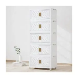 Owme Collapsible Plastic Wardrobe for Unisex | 5-Tier Multi-Layer Storage Cabinet with Doors & Drawers | Portable Clothe