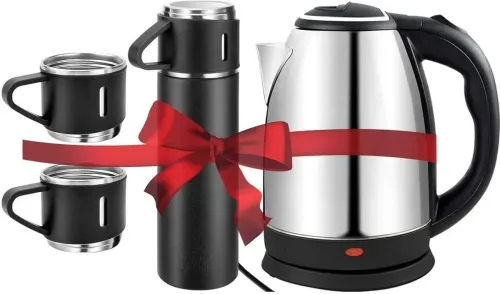 Image of Owqust Electric Kettle & Flask Set with 3 Mugs, 2L + 500ml