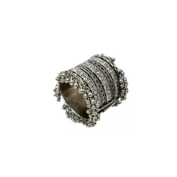Oxidised Silver Cuff For Women, Openable, Free Size, Foldover Design, Afghani Style
