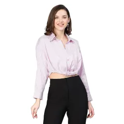 oxolloxo Women Collared Cotton Crop Shirt