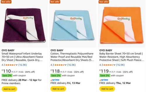 Image of OYO BABY Waterproof Dry Sheet Starting @ ₹110