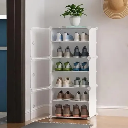 Image of Ozoy 6-Shelf 2-Door Foldable Plastic Shoe Organizer 