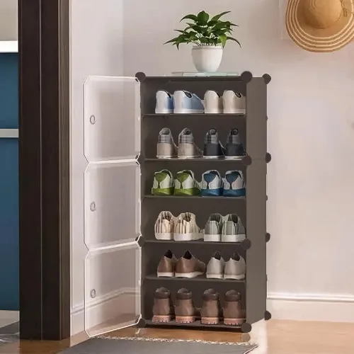 Image of Ozoy Plastic Shoe Rack with Metal Frame – Grey U2
