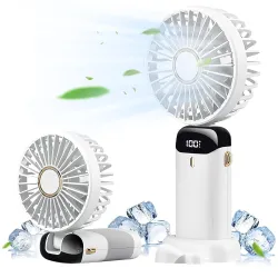 Ozoy Powerful Rechargeable Table Fan with LED Light for Home, Office Desk, High Speed, Table Fan For Kitchen (MIKY-HAND FAN-WHITE)