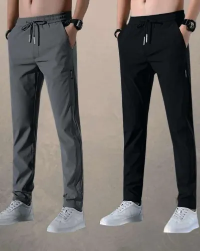 Image of PA FASHION Pack of 2 Men Solid Black, Grey Track Pants