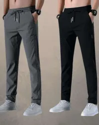 PA FASHION Pack of 2 Men Solid Black, Grey Track Pants