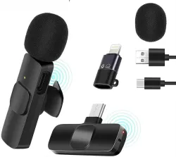 PABAH K8 Wireless Microphone Clip on Collar Mic, Digital Mini Lavalier Microphones Wireless Microphone (Black)