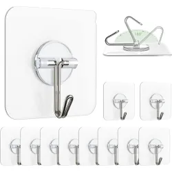Pack of 10 Self Adhesive Wall Hooks Heavy Duty Transparent