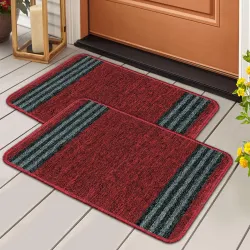 Pack of 2 Nylon Bathroom Mats Anti Slip Bathroom Rug | Floor Mat for Bathroom, Entrance, Kitchen, Bedroom & Office | Maroon Stripes Design-(37x57cm)