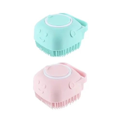 Image of Pack Of 2 Silicone Exfoliating Brushes Body Scrubber with Soap Dispenser Brush