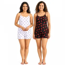 (Pack of 2) Women’s Printed Nightwear Set with Sleeveless Camisole Top