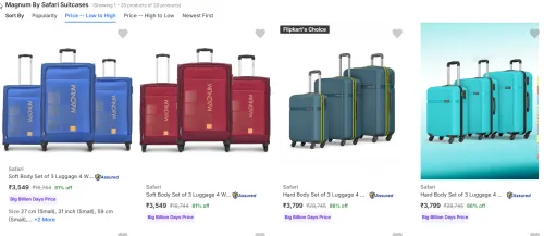 Image of Pack of 3 Safari Suitcases @ ₹3549 in Flipkart Big Billion Days Sale