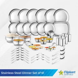 Pack of 61 Stainless Steel Dinner Set |Kitchen Set for Home | Heavy Gauge Dinner Set (Silver)