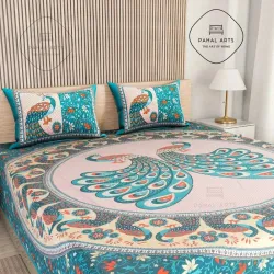 PahalArts Cotton Double Flat 144 TC Jaipuri Prints Bedsheet