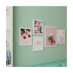 PAINTINGMANTRA Framed Painting Pink Floral Set of 5 Art Prints for Home and Wall