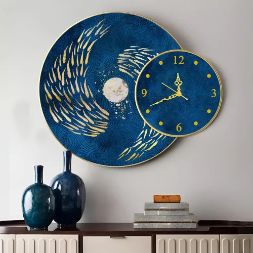 Image of PAINTINGMANTRA Nordic Moon Fish Wall Clock & Painting (28x22