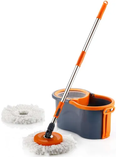 Image of PALAK Gamma with 360° Spinner 2 Microfiber heads & Twin Bucket Mop Set (Orange)