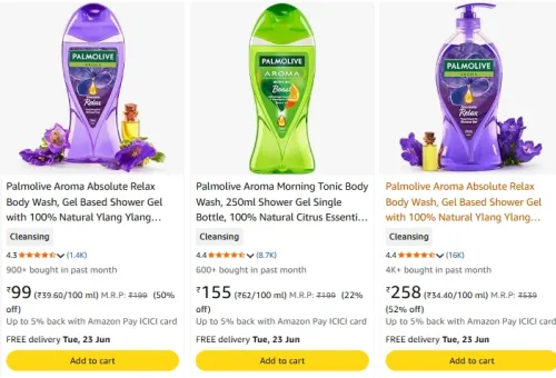 Image of PALMOLIVE shower gel starting at ₹99