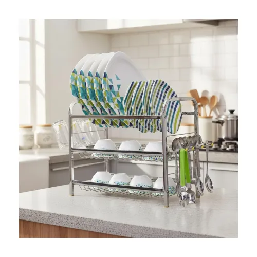 Image of Palomino 3-Layer 18-Inch Wall Mount Dish Organizer | Stainless Steel Plate