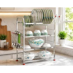 Palomino Stainless Steel 4 Layer Shelf Wall Mount Kitchen Dish Rack | Utensils Rack with Plate & Cutlery Stand | Modular Kitchen Storage Rack | Kitchen Organizer (24 X 18 Inch)