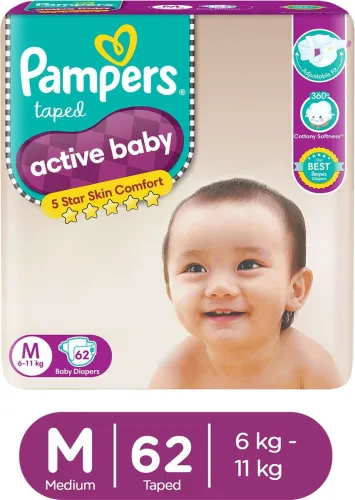 Image of Pampers Active Baby Taped Diapers with Adjustable Fit - M (62 Pieces)