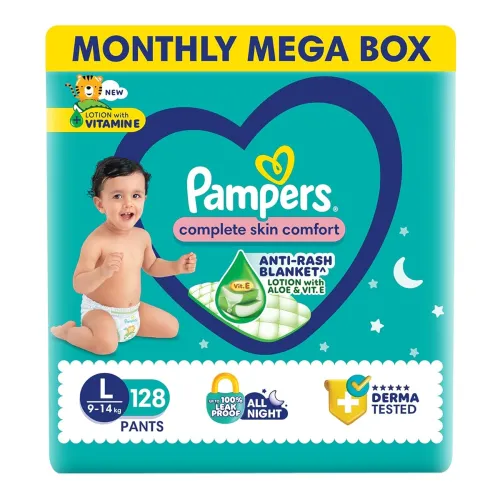 Image of Pampers Baby Diapers, Large (L) 128 Count