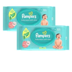 Pampers Baby Gentle Wet Wipes with Lid 144 Count (72 X Pack of 2) | with Aloe Vera and Vitamin E | 97% Pure Water | Para