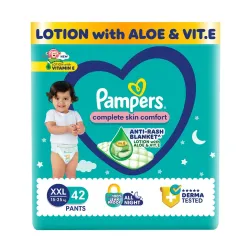 Pampers Complete Skin Comfort Pants, Anti-rash blanket, Lotion with Vitamin E & Aloe Vera,Double Extra Large size baby d