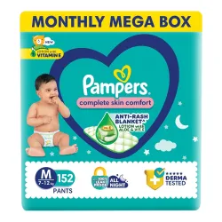 Pampers Complete Skin Comfort Pants| Pant style Diaper Medium, 152 count| Anti-Rash blanket lotion with Vit E and Aloe V