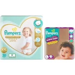 Pampers Premium Pants & Baby Diapers (XXL 30 Count + L 18 Count)