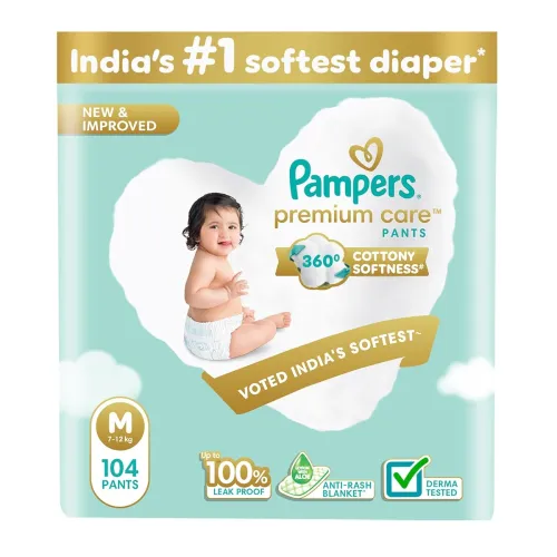 Image of Pampers Premium Care Pant Style Baby Diapers | Medium (M size) | 104 Count