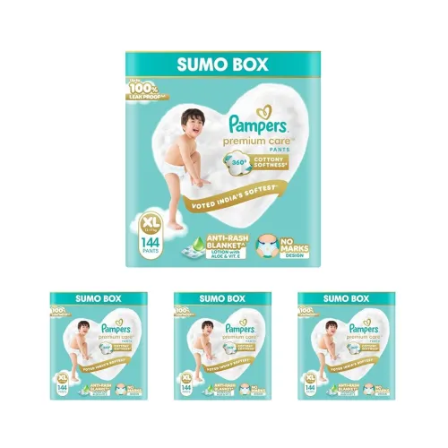 Image of Pampers Premium Care Pant Style Baby Diapers XL 144 Count | No Marks Design