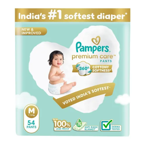 Image of Pampers Premium Care Pant Style Baby Diapers (M size) 54Count 7-12kg