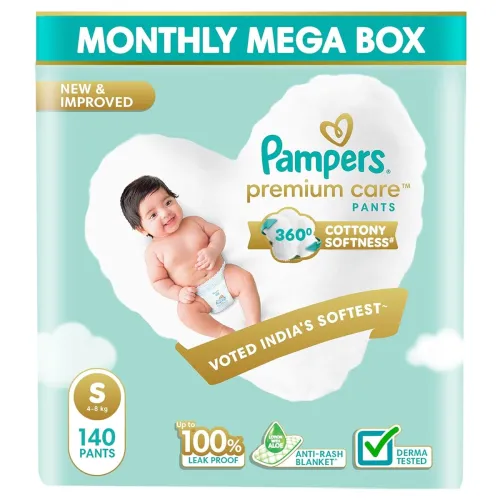 Image of Pampers Premium Care Diaper | Pant Style Baby Diapers Small Size, 140 Count | 360 Cotton Softness Diaper |Anti Rash Diap