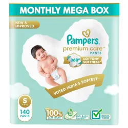 Pampers Premium Care Diaper | Pant Style Baby Diapers Small Size, 140 Count | 360 Cotton Softness Diaper |Anti Rash Diap