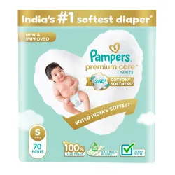 Pampers Premium Care Pant Style Baby Diapers | Small (S size) | 70 Count | Voted Indias Softest | All-in-1 with 360 Cot