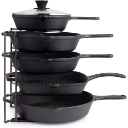 Pan Organizer, Extra Large 5 Tier Shelf - Holds Cast Iron Skillets, Dutch Oven, Griddles Durable Space Saving Kitchen St