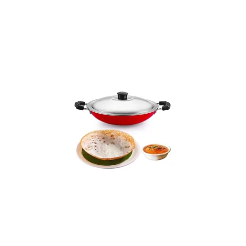 Image of PANCA Non-Stick Aluminium Appachatti with Stainless Steel lid, 2.6mm, Red/Black, 23cm, Gas Compatible, Product Type, Has
