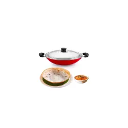 PANCA Non-Stick Aluminium Appachatti with Stainless Steel lid, 2.6mm, Red/Black, 23cm, Gas Compatible, Product Type, Has