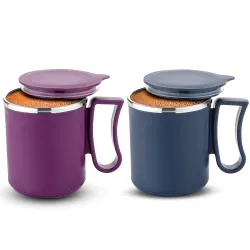 PANCA Coffee Mug with Lid Insulated Stainless Steel for Tea Milk Mug Inner Stylist Double Wall Cup for Home Office Restaurant Use Gift Pack of 2