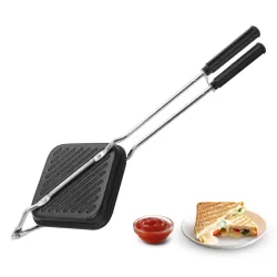 PANCA Gas Toaster Grill Sandwich Maker Cast Aluminium Non-Stick Coated Sandwich Griller with Long Handle